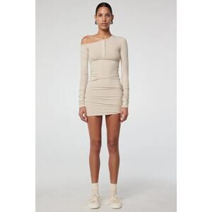 The Line By K Rori Oat Off Shoulder Henley Mini Dress